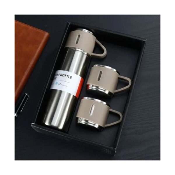 Flask Set with 2 Cups Stainless Steel Silver