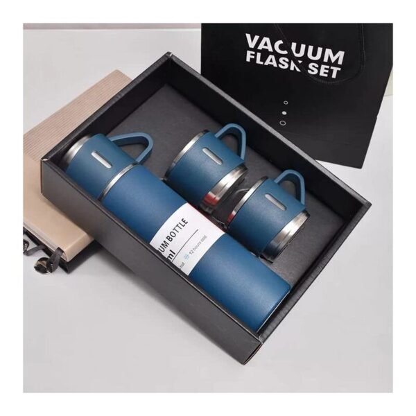 Flask Set with 2 Cups Stainless Steel Blue